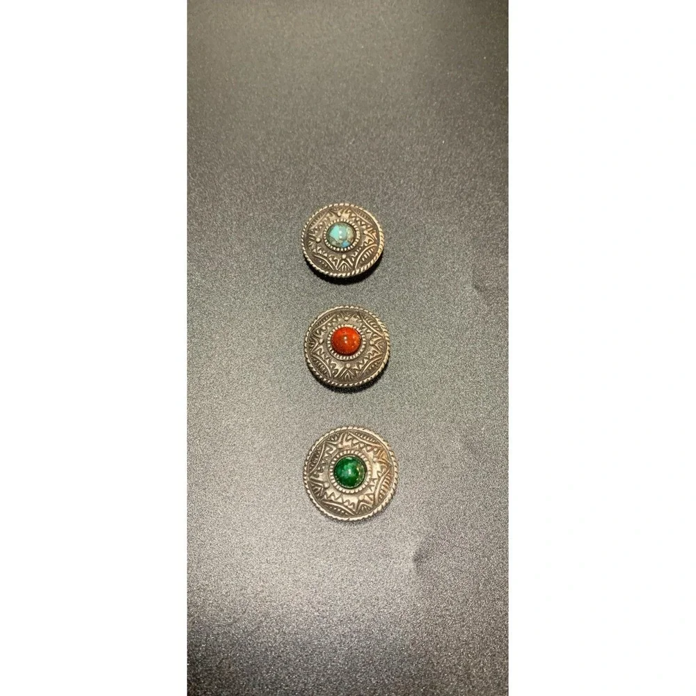 Vintage 3 NONY New York Button Covers Matte Silver Tone Concho Style Southwest